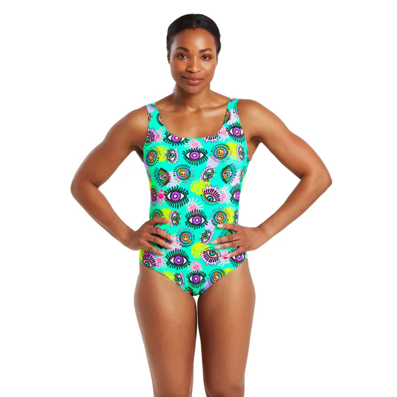 Zoggs Ladies Ecofeel Silver Lined Scoopback Swimsuit Look Inside-3